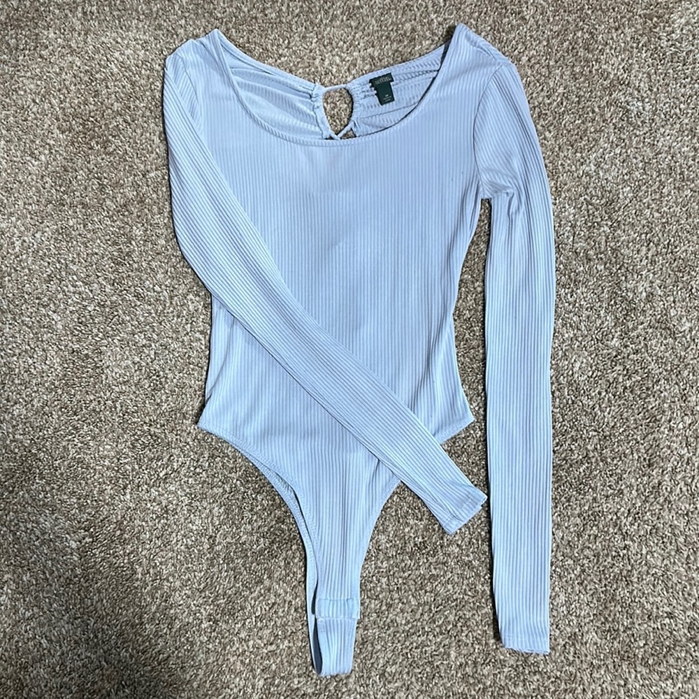 light blue body suit